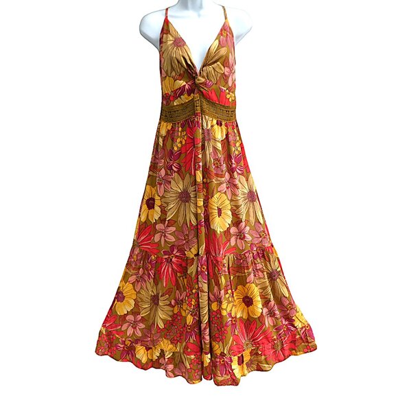 Angie Dresses & Skirts - Angie Maxi Sundress Floral Twist Bust Open Crochet Waist Tiered Skirt A Line L